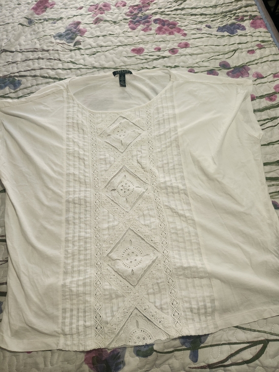 Ralph Lauren Tops - Lauren Ralph Lauren White Crochet-Trim Scoop Neck Women's Top